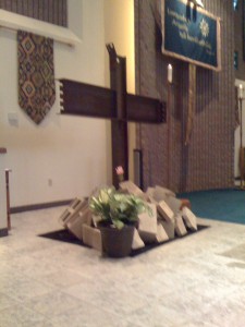 The cross was placed in the sanctuary this anniversary weekend